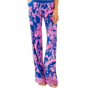 Lilly Pulitzer Blue and Pink Tropical Seaside Beach Straight Leg Pants US XS